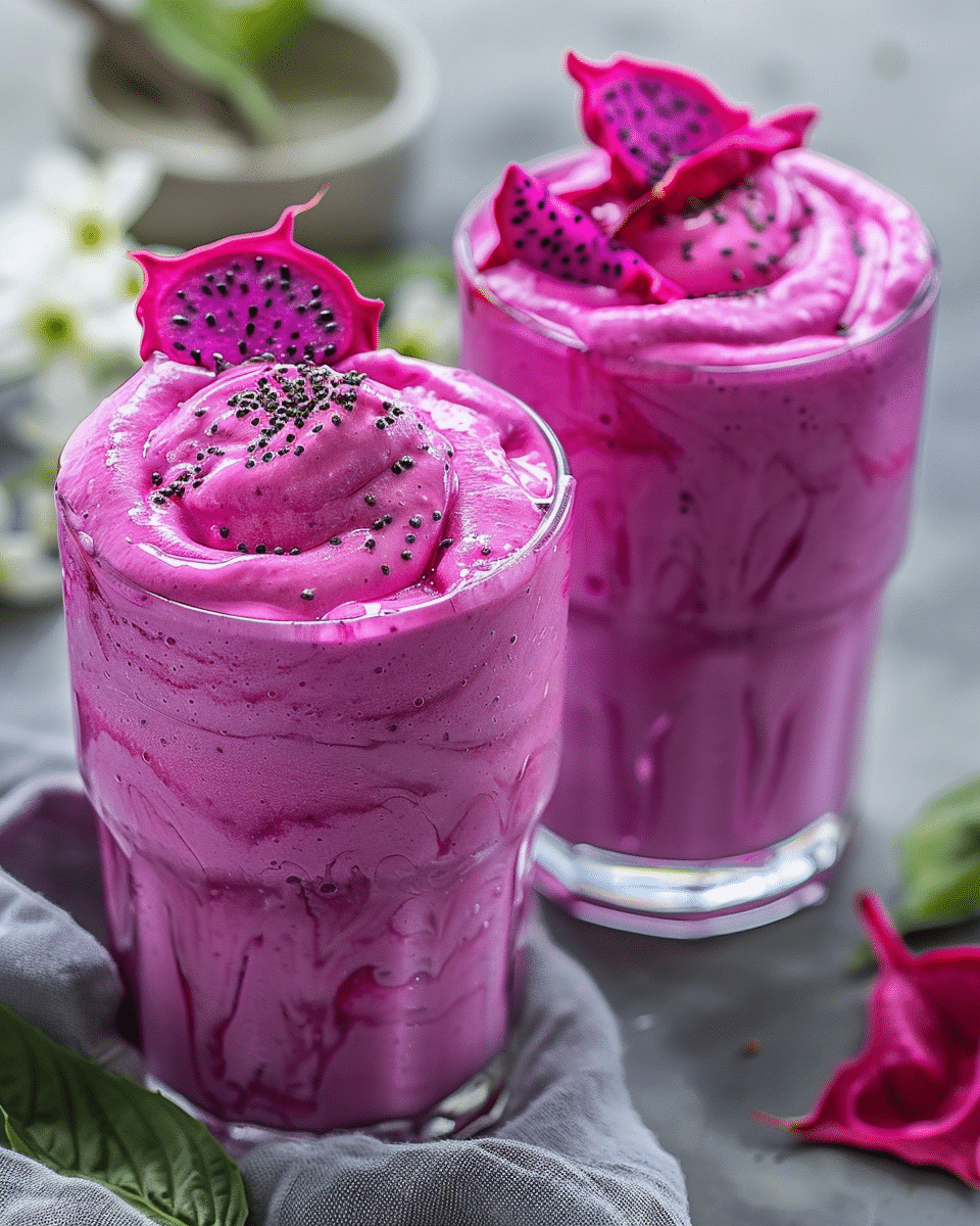 Pink Dragon Fruit Smoothie with Vanilla Swirl