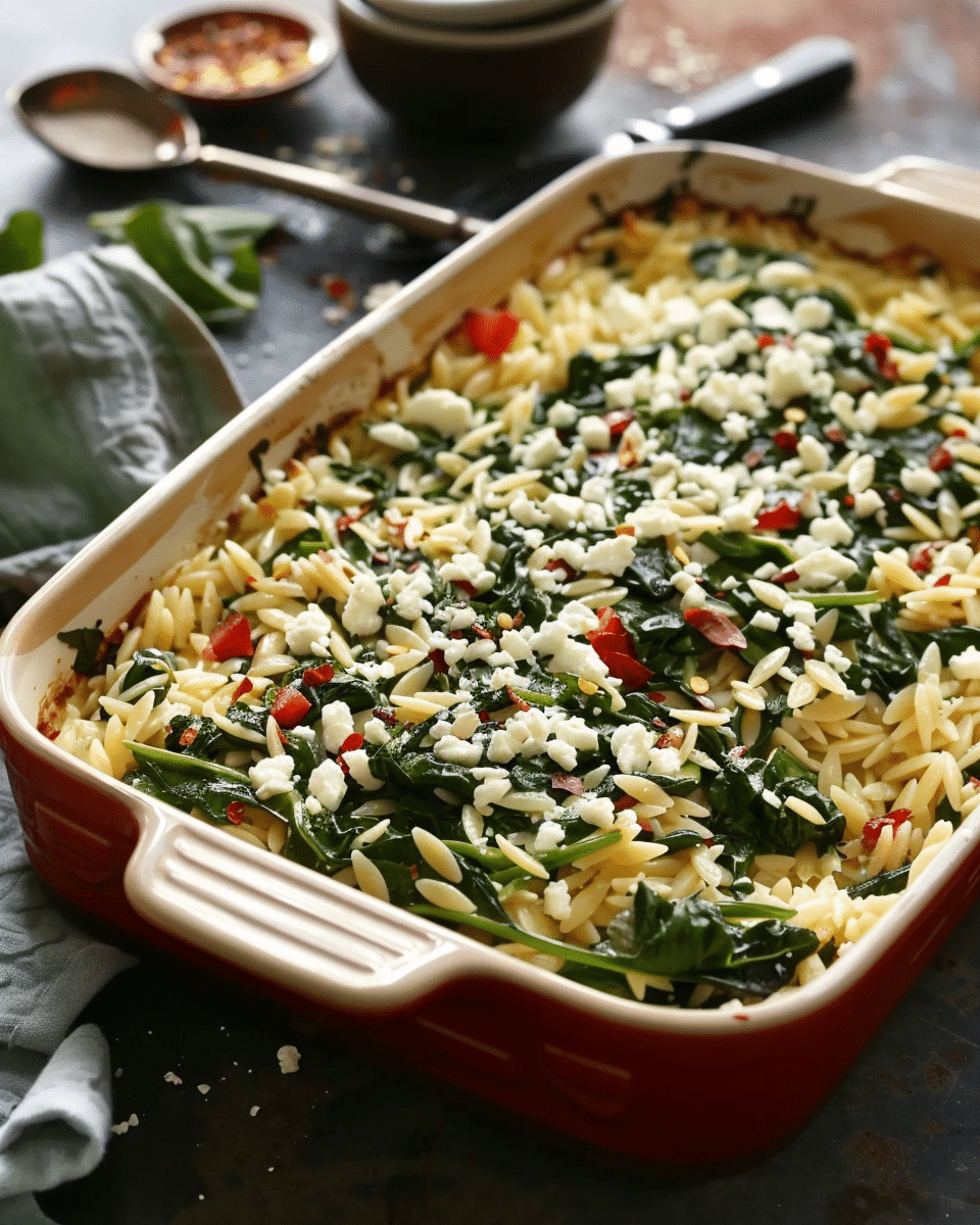 Baked Orzo with Feta and Spinach