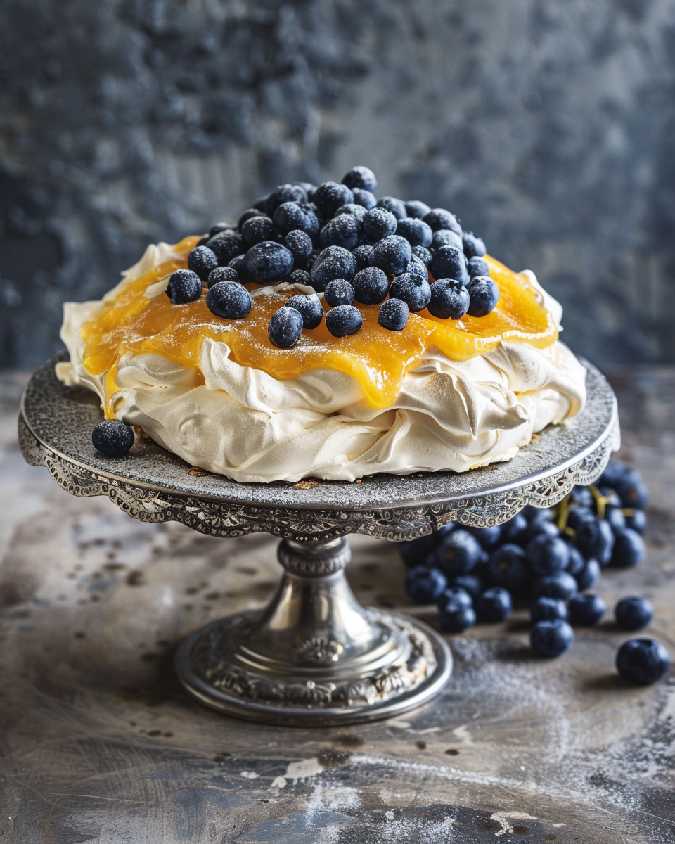 Pavlova with Apricot Curd and Blueberries
