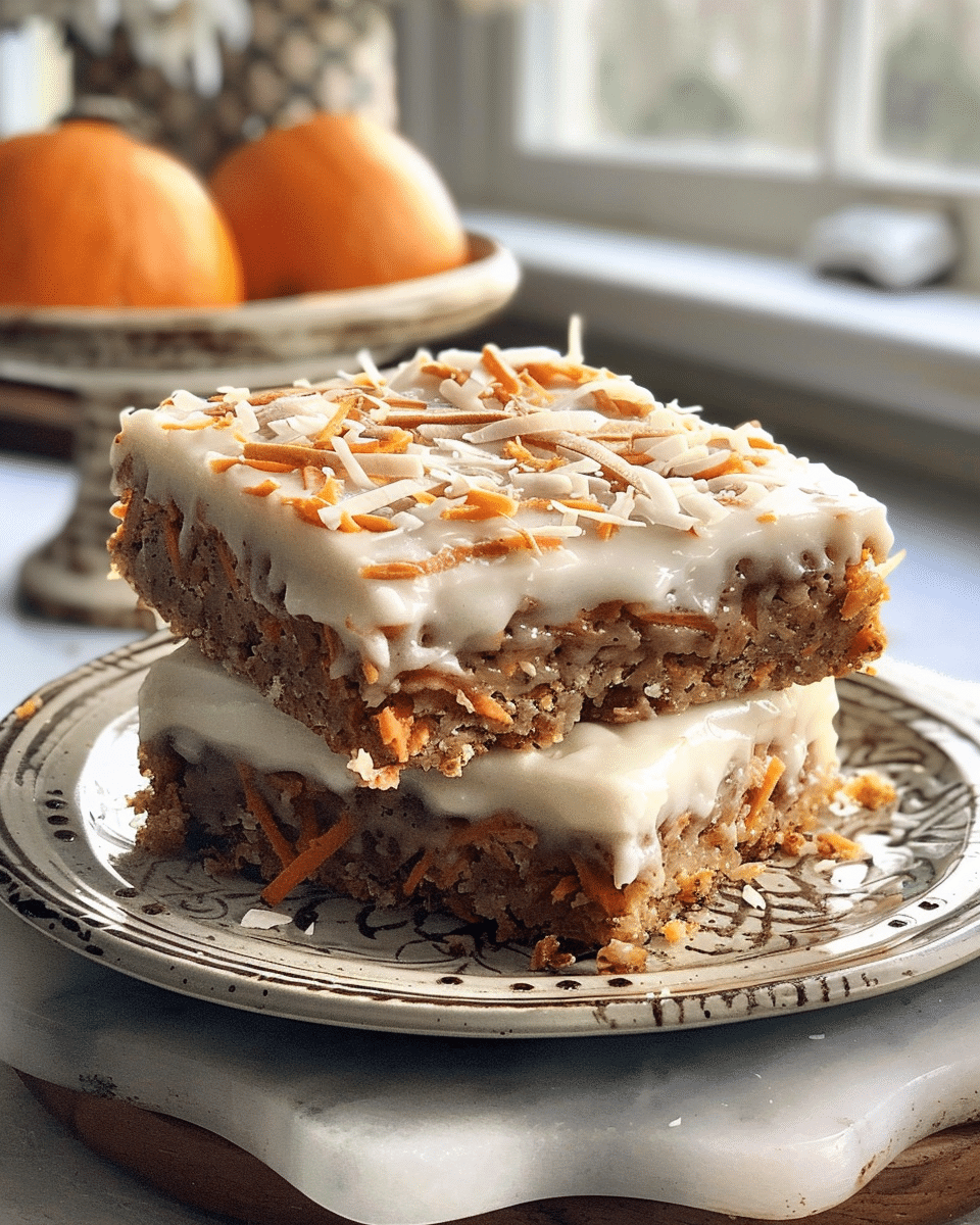 Carrot Cake Breakfast Bars with Maple Coconut Icing