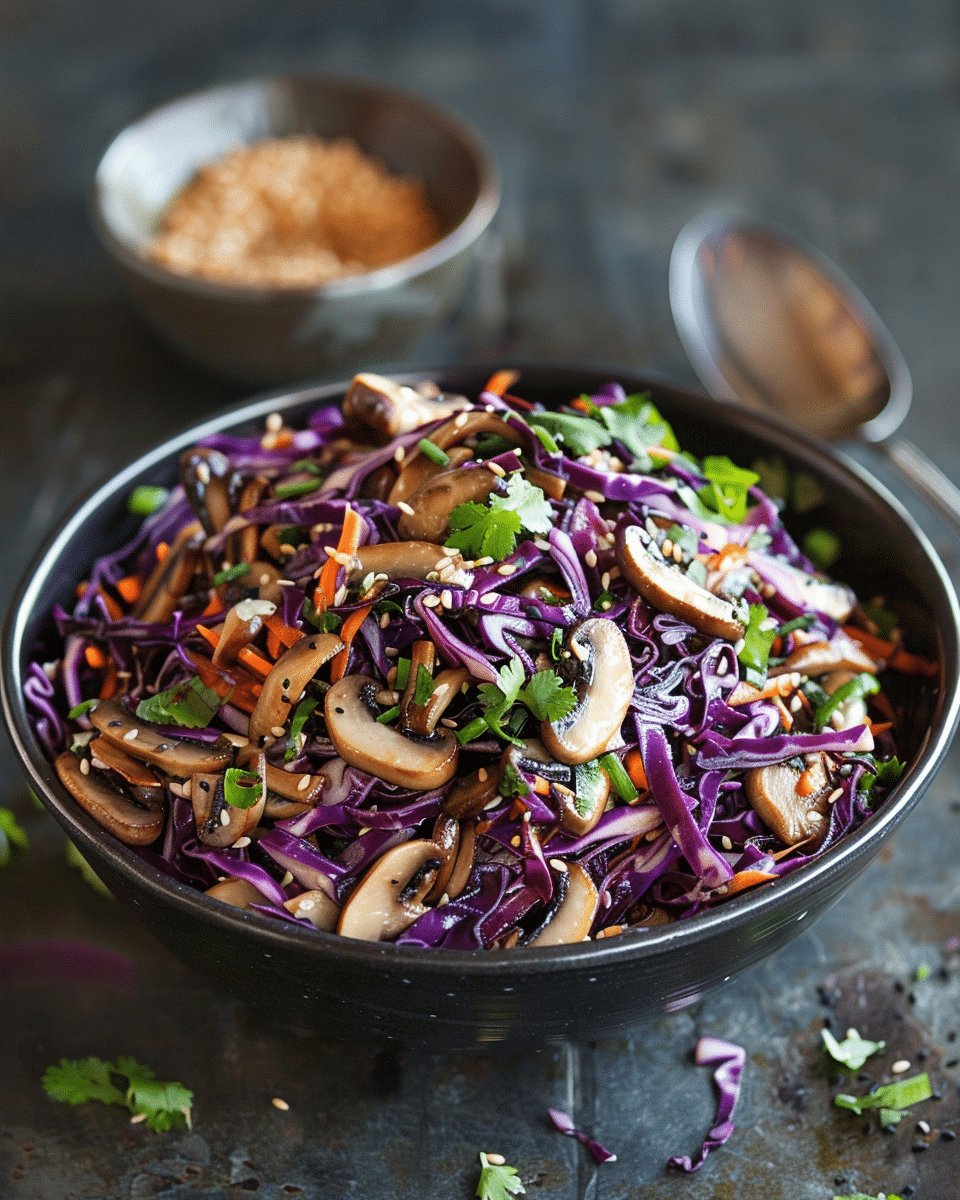 Spicy Sesame Slaw with Mushrooms & Edamame