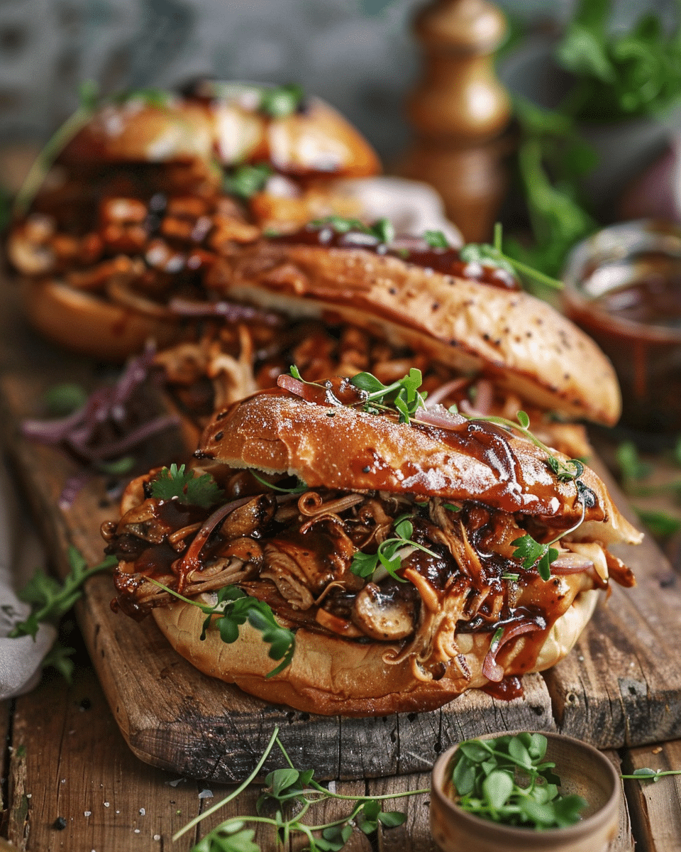 Crispy BBQ Pulled Mushroom Sandwiches