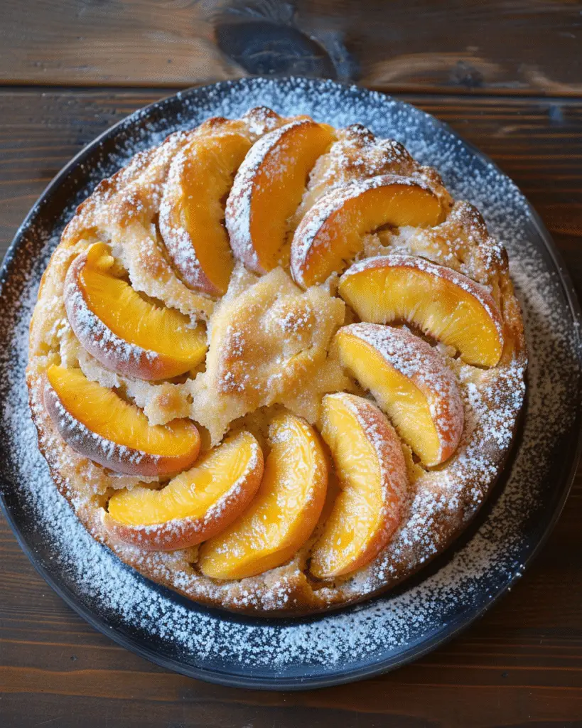Peach Hot Sugar Crust Cake | TheFamilyCooking