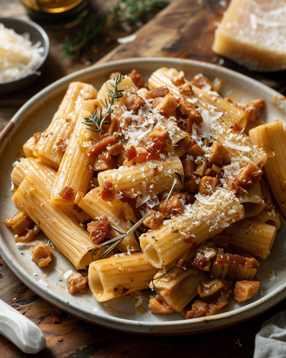Rigatoni Pasta with Shallots and Guanciale