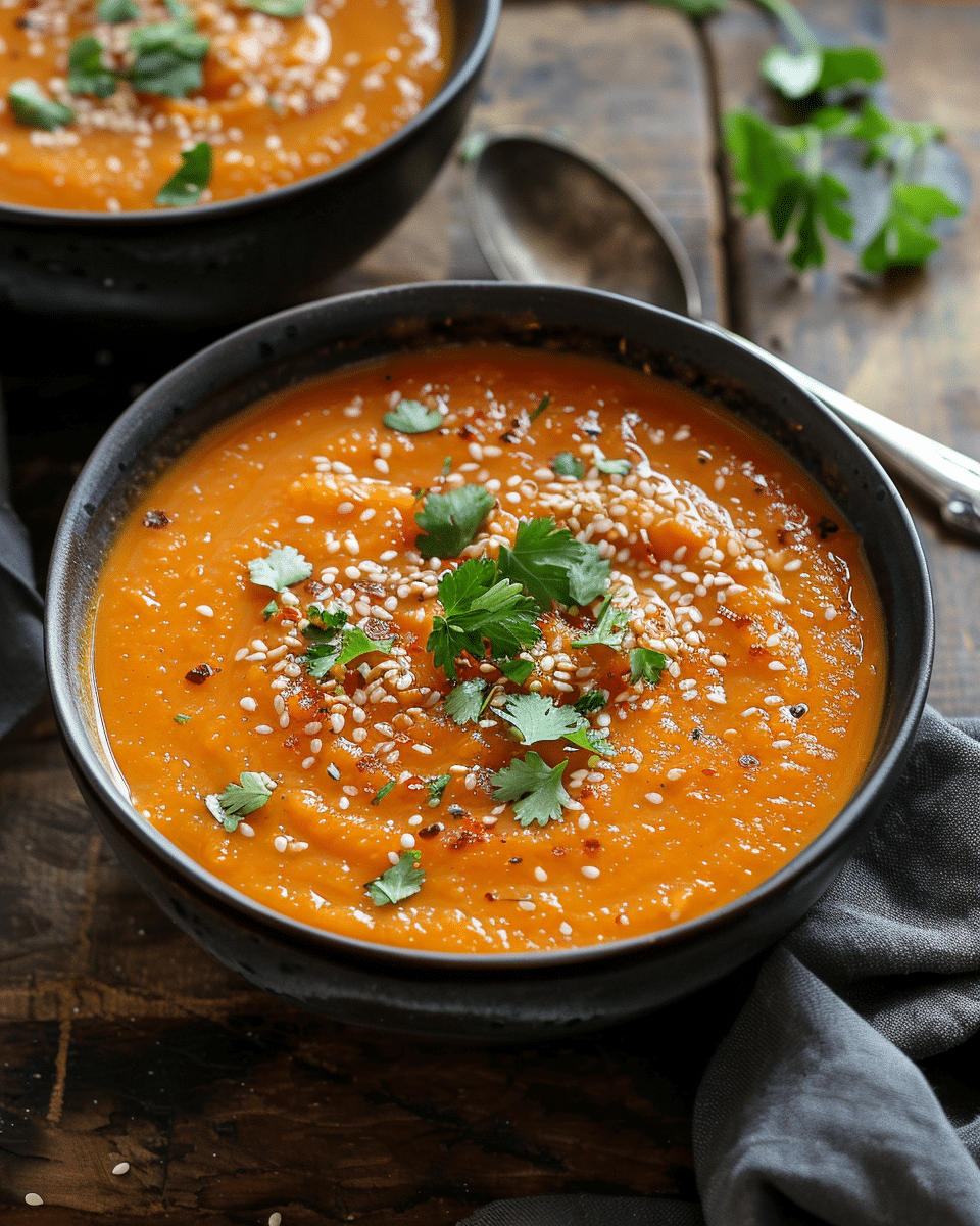 Spicy Sesame Carrot Soup with Red Lentils