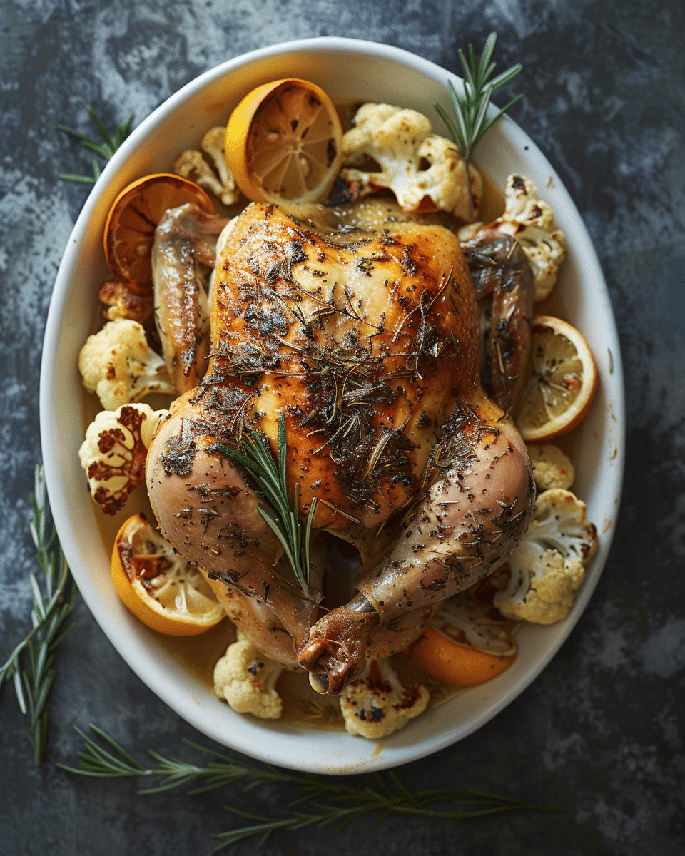 Roasted Lemon-Rosemary Chicken & Cauliflower