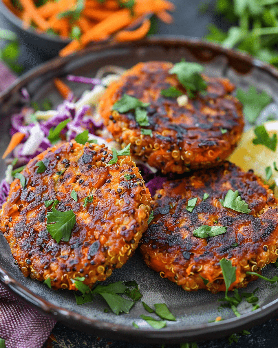 Vegan Sweet Potato Quinoa Patties with Lemony Slaw