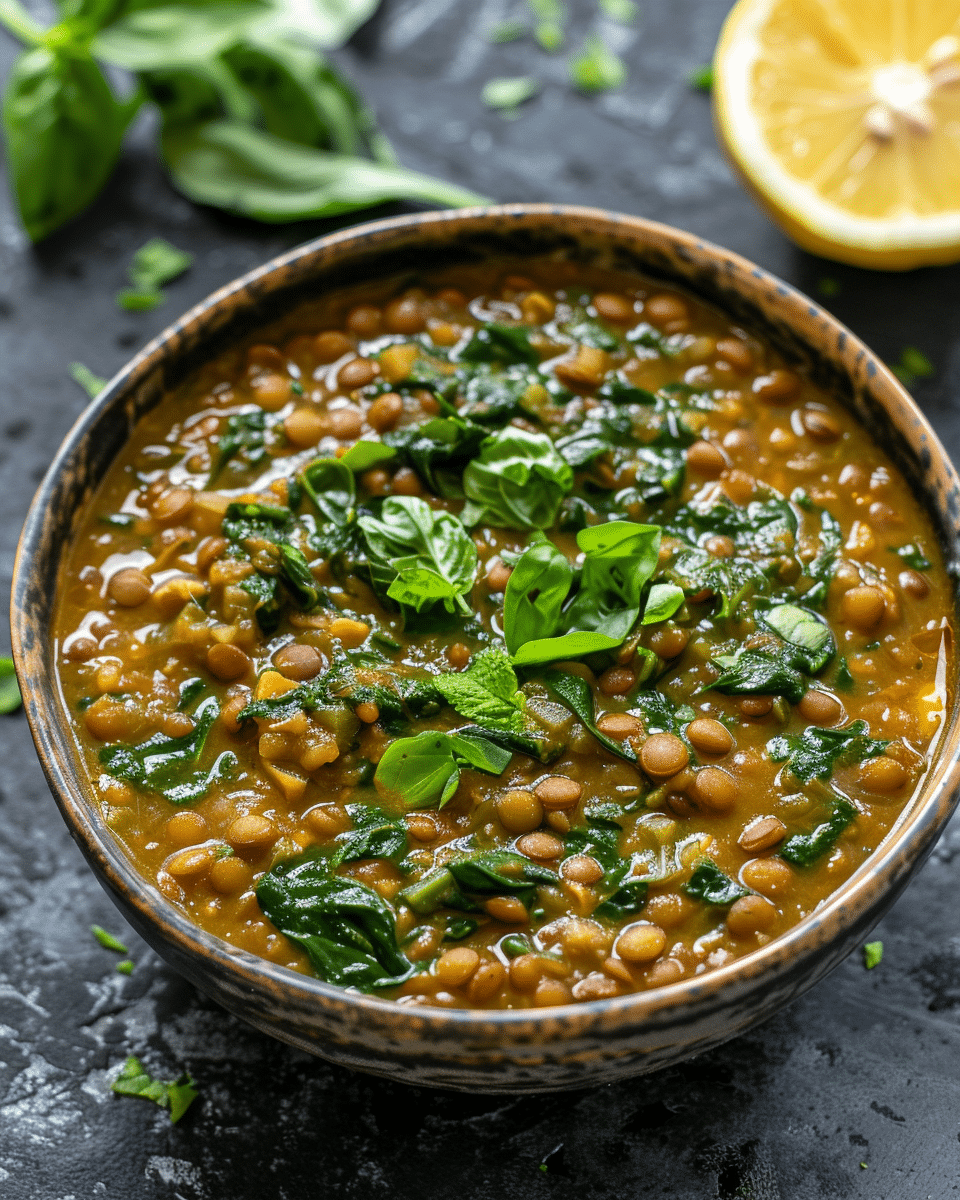 Deep Green Lentil Stew with Spinach, Tahini & Lemon