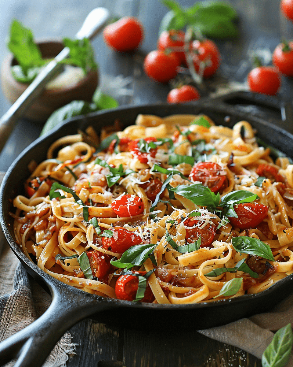Caramelized Onion and Burst Tomato Pasta Skillet Recipe – Easy, Savory, and Delicious